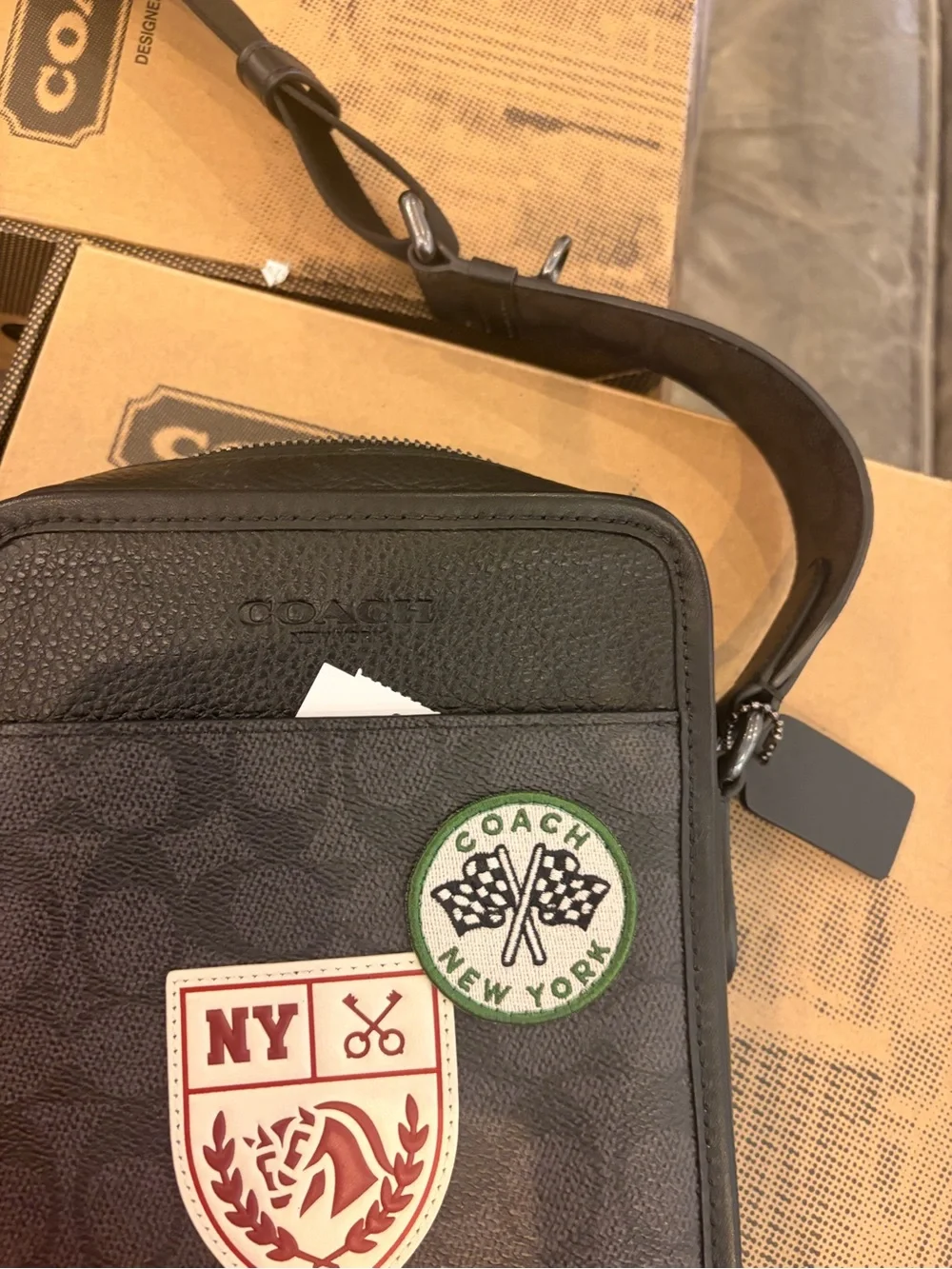 Coach STANTON CROSSBODY In Signature Canvas With Patches new black with tag
